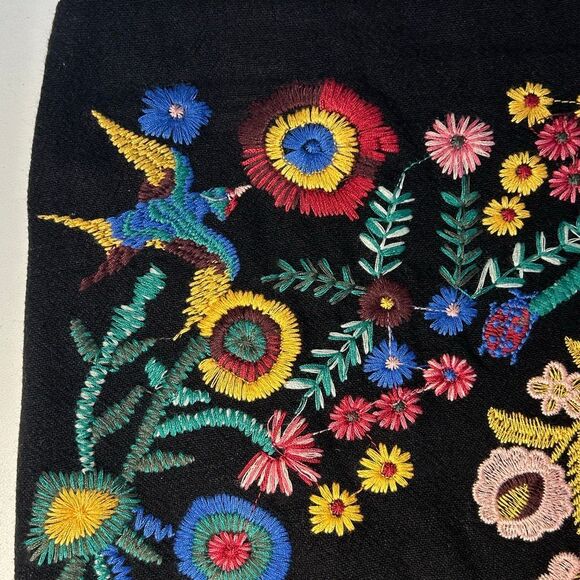 Umgee Embroidered Black Mini Skirt Medium Floral birds ladybugs boho - Picture 10 of 10